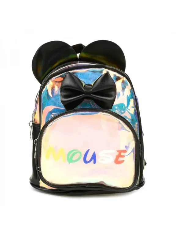 Rucsac holografic cu urechi decorative și fundă neagră