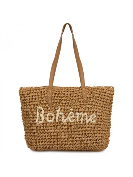 Geantă shopper împletită Boheme - bej închis